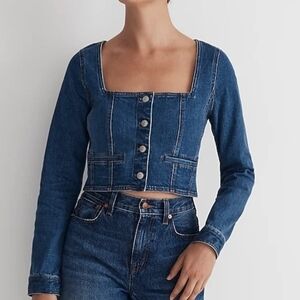 NWT Madewell Denim Square-Neck Crop Top in Hallwood Wash, Sz 12